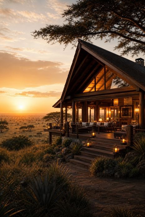 Luxury safari lodge at golden hour