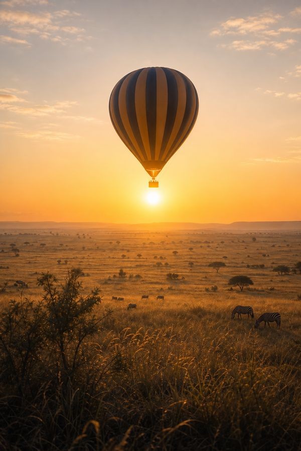 Hot air balloon over Masai Mara at sunrise