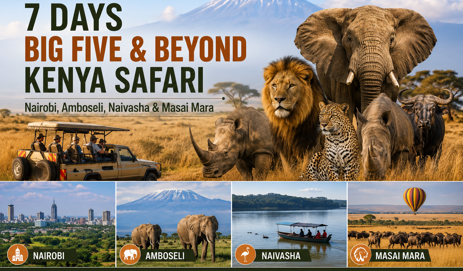 7 Days Big Five & Beyond Kenya Safari | Nairobi, Amboseli, Naivasha & Masai Mara